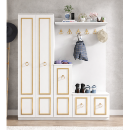 Cuier hol cu pantofar alb-auriu, Vera, 183 x 35 x 150 cm