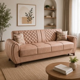 Canapea extensibila 3 locuri cu lada 233x90x80 cm – stofa bej – Asia