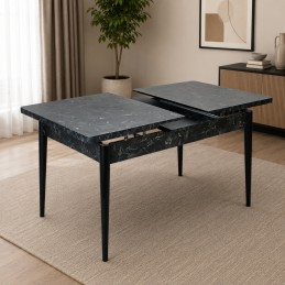 Set masa extensibila cu 6 scaune tapitate, negru/gri