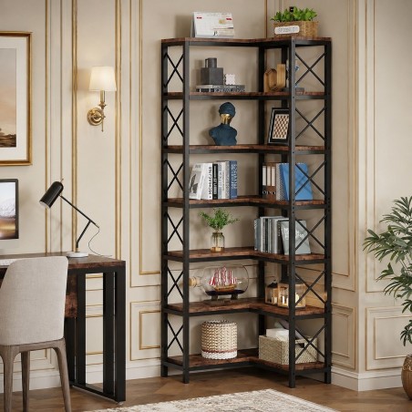 Biblioteca pentru colt din metal si pal melaminat 200x60x60x24 cm