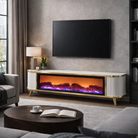 Comoda tv cu semineu Royal, cu led, 160 cm