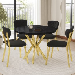 Masa de bucatarie rotunda din MDF, marmorat negru, texturata, 80x80x75 cm
