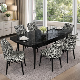 Set masa extensibila cu 6 scaune tapitate zebra,170 x 80 cm